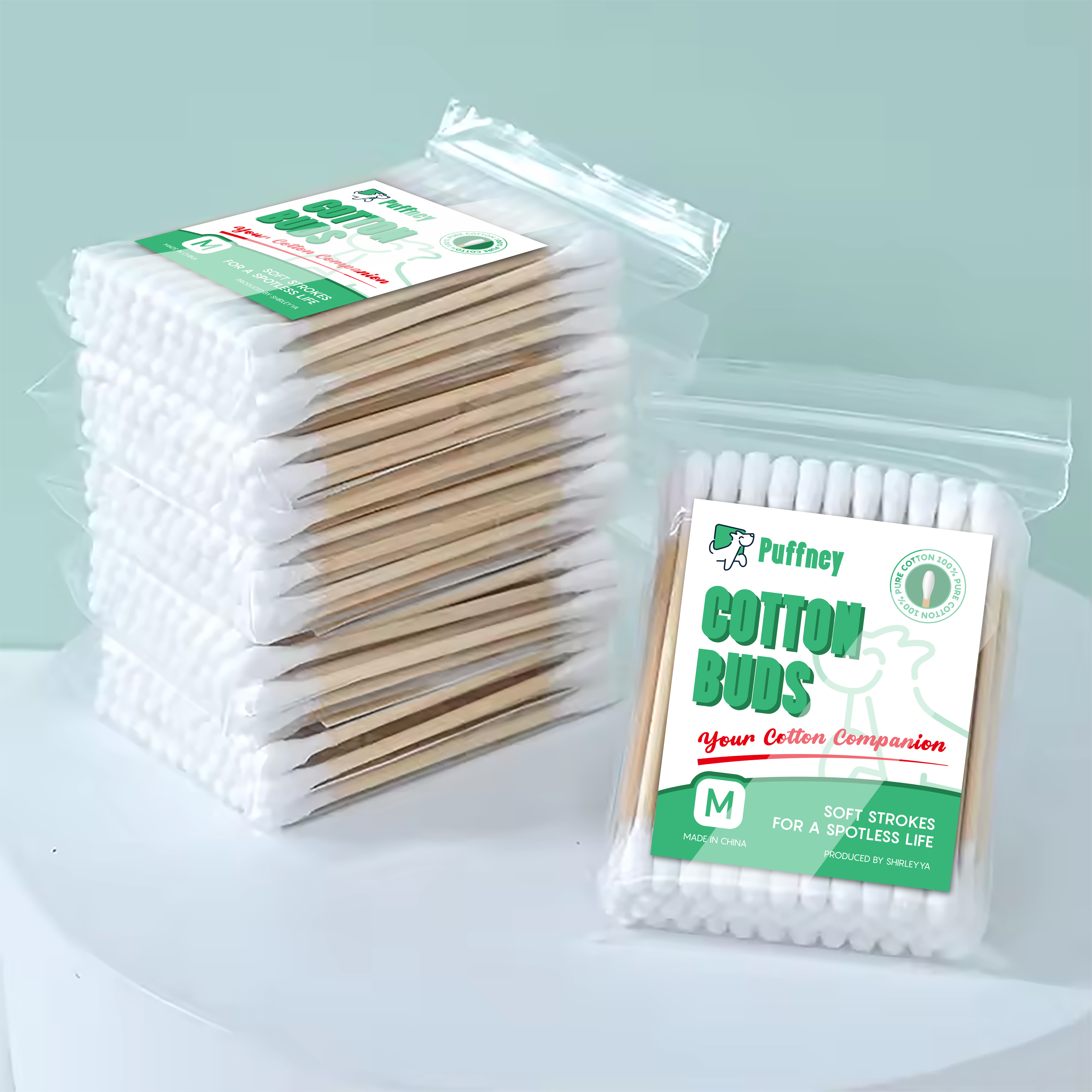 Puffney Cotton Buds 48pcs low price Disposable biodegradable wooden bamboo stick q tip for make up clean tool