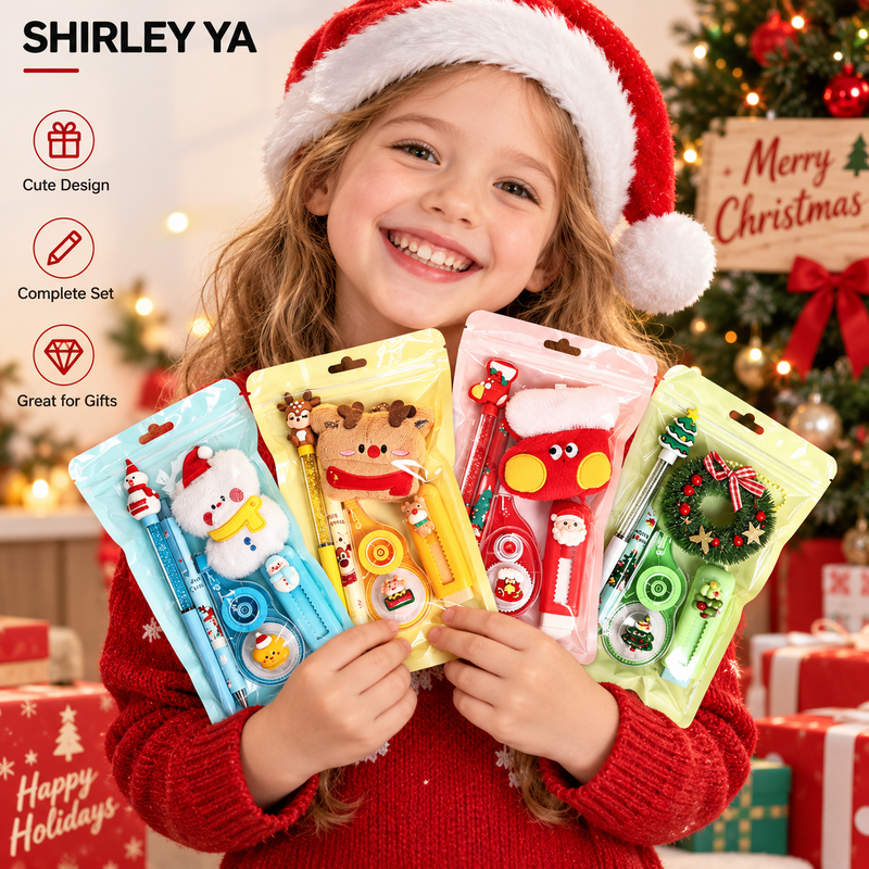 Christmas Stationery Set for Kids Cute School Supplies Gift Set with Pencil Case Pens Ruler Eraser
