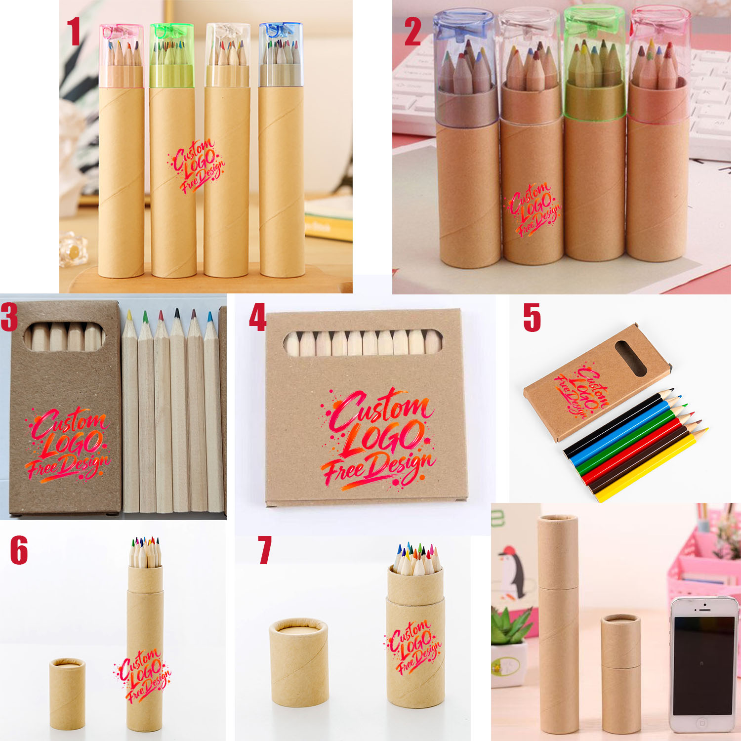 6 Color Mini Colored Pencils Set Wholesale with Kraft Paper Box Custom Logo 6 Color Mini Colored Pencils Set Wholesale with Kraft Paper Box Custom Logo