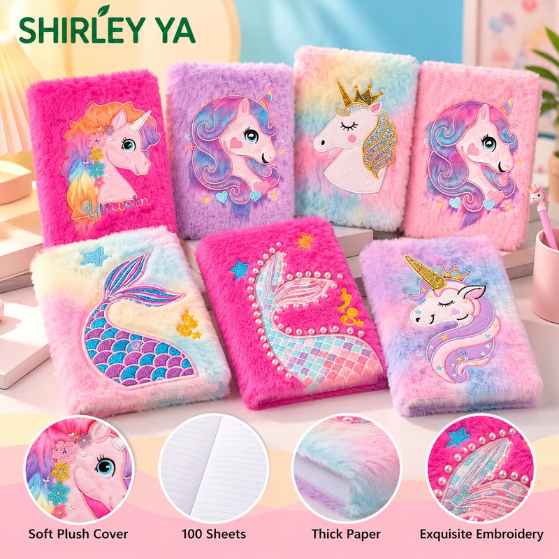Unicorn Plush Notebook Wholesale Cute Fluffy Journal 100 Sheets Kids Gift Diary