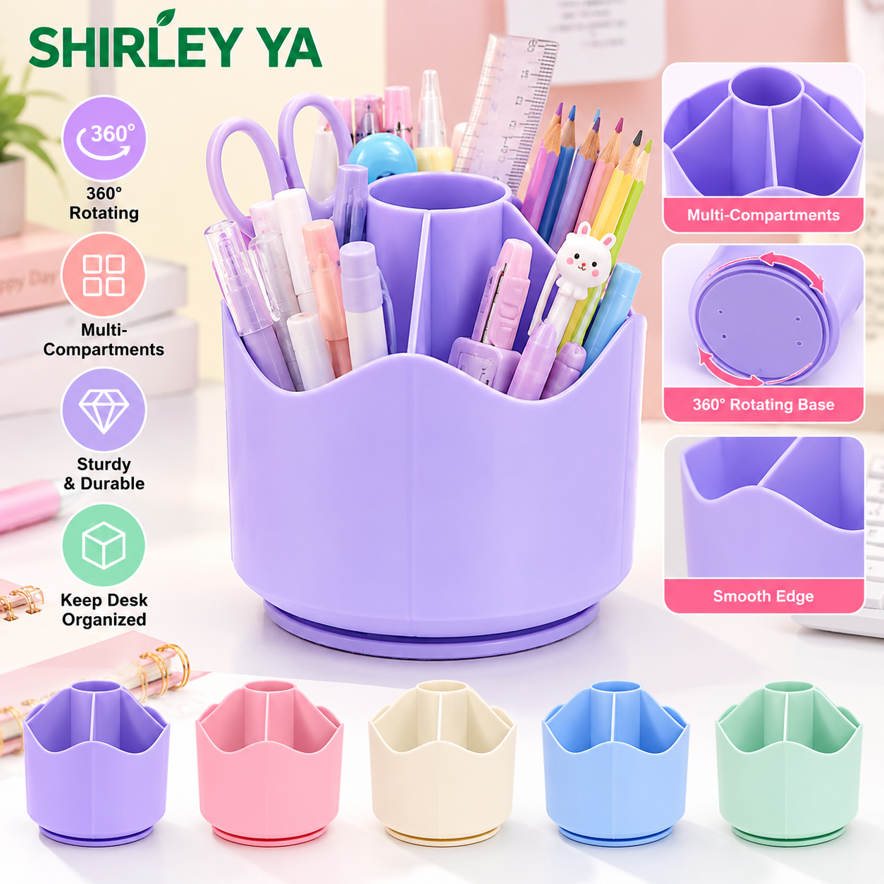 360 Degree Rotating Desk Organizer Wholesale Multi Compartment Pencil Pen Holder