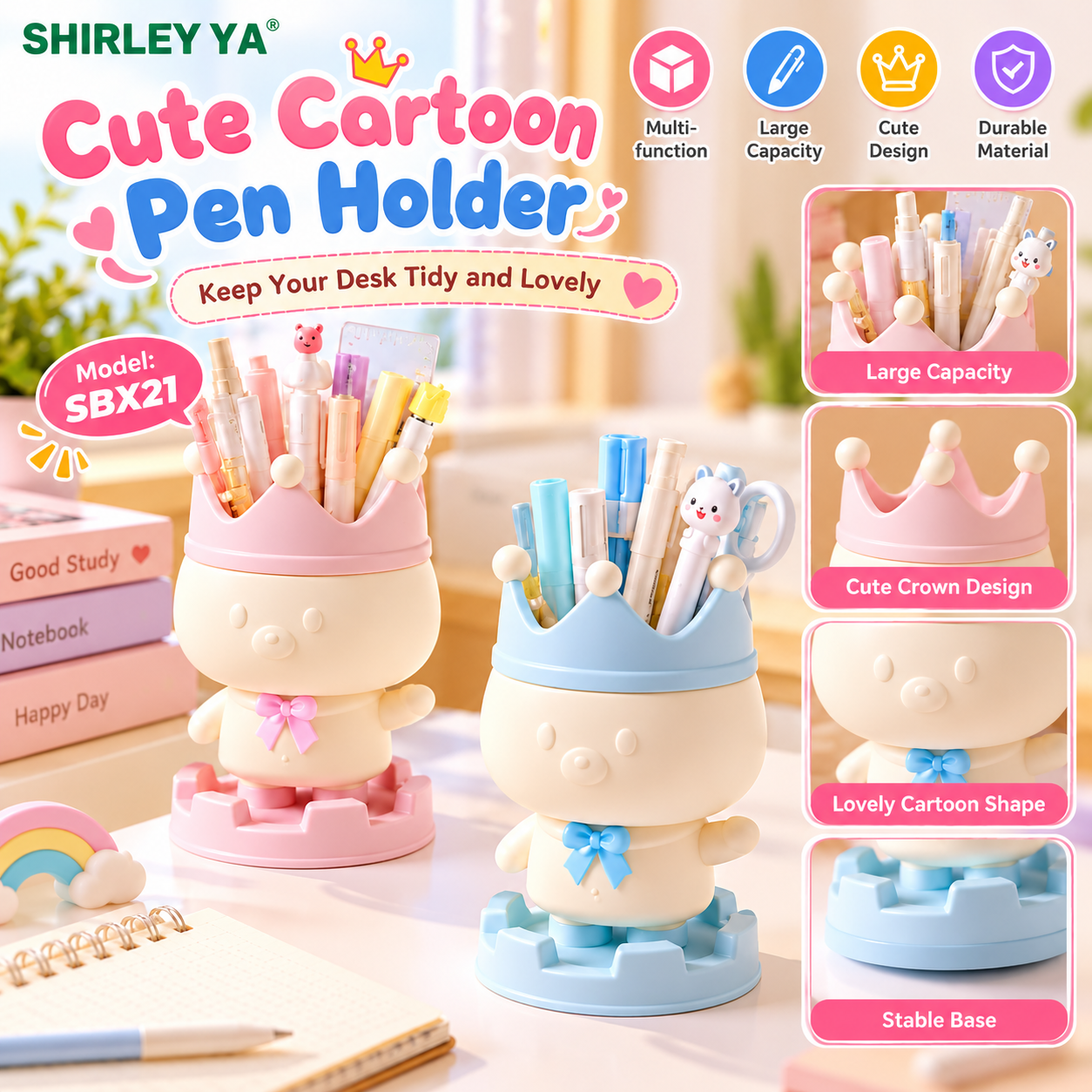 Cute Cartoon Pen Holder Wholesale Crown Bear Pencil Cup Desk Organizer for Kids